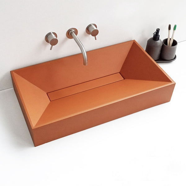 Vara Peach Concrete Sink | Angular Modern Vanity Basin | Handcrafted by Unrefined