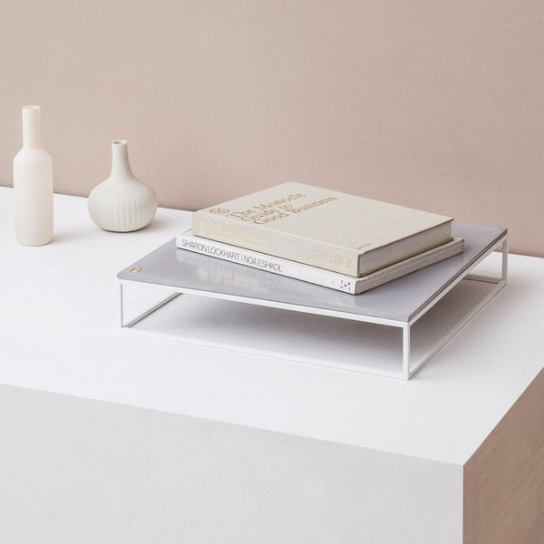 Mini MoonSquare Concrete Accent Console (White Steel Frame and Grey Top)
