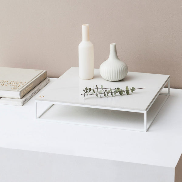 Mini MoonSquare Concrete Accent Console (White Steel Frame and White Top)
