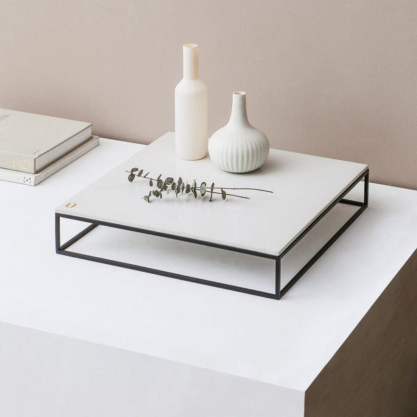 Mini MoonSquare Concrete Accent Console (Black Steel Frame and White Top)