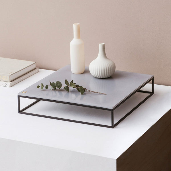 Mini MoonSquare Concrete Accent Console (Black Steel Frame and Grey Top)