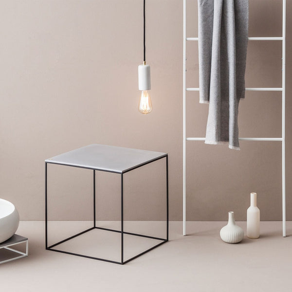 MoonSquare Filgree Concrete Side Table (Black Steel Frame and Grey Top)