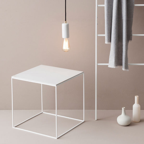 MoonSquare Filgree Concrete Side Table (White Steel Frame and White Top)